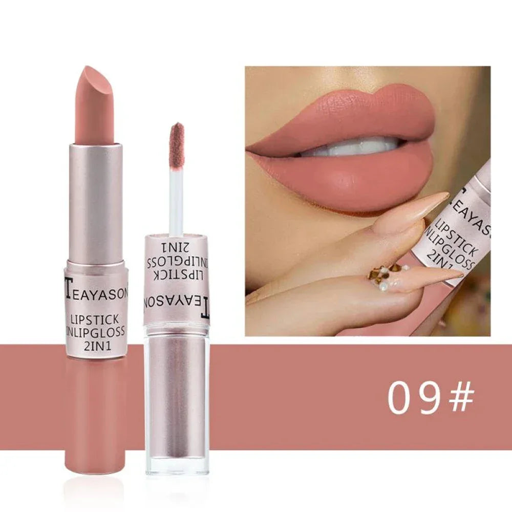 Double-Ended Velvet Matte Lipstick with Long-Lasting Effect, Brightening and Complexion-Enhancing Lipstick Pen for Autumn and Winter, Non-Transfer Matte, Valentine's Day Gift Lipstick - My Vixen Vault