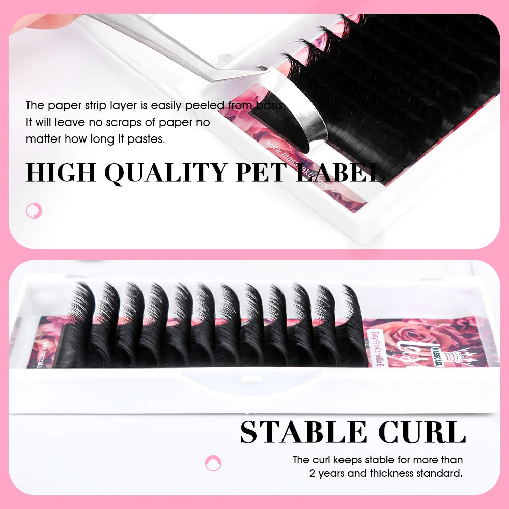 MASSCAKU Korean Pbt Material Easy Fanning Blooming Lash Trays C CC D DD Curl Faux Mink Automatic Flowering Eyelashes Extensions - Beauty Collection Studio