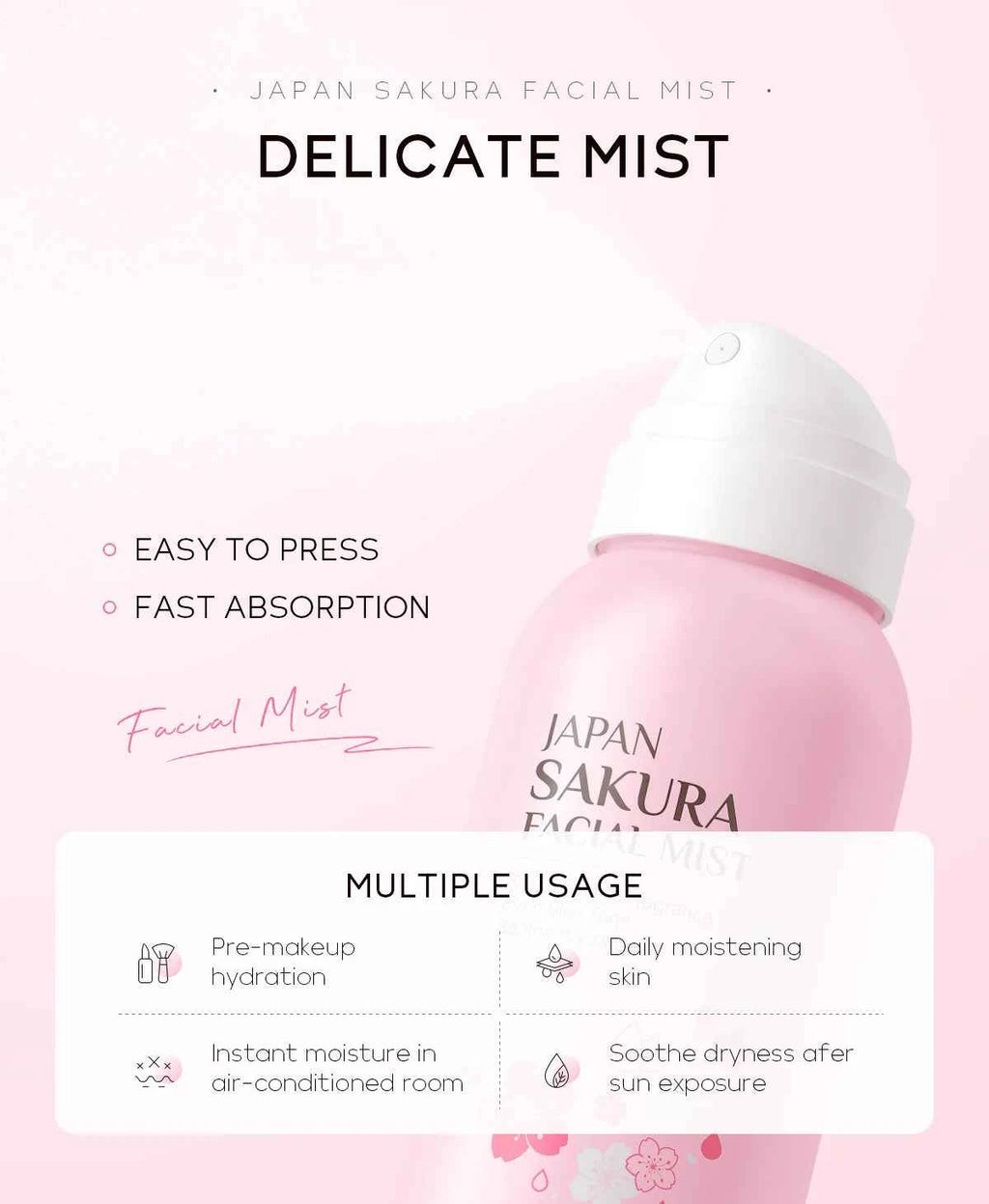 LAIKOU Sakura Facial Mist Brightening Spray Moisturizing Face Serum Brightening Toner Shrink Pores Oil Controlg Skincare 100ml