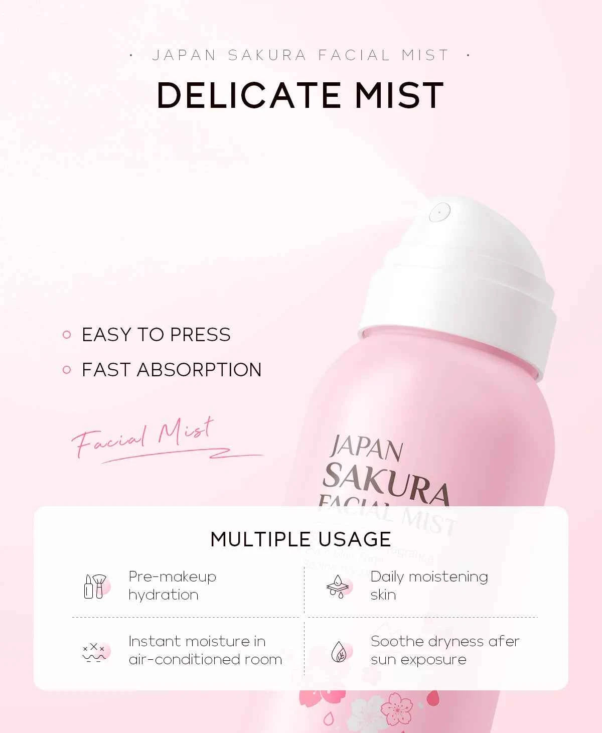 LAIKOU Sakura Facial Mist Brightening Spray Moisturizing Face Serum Brightening Toner Shrink Pores Oil Controlg Skincare 100ml