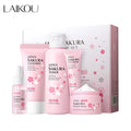LAIKOU Sakura Kit Skin Care Sets Moisturizing and Reducing Fine Lines Cleansing Pore Product 5-Piece Korean Christmas Gift Set.