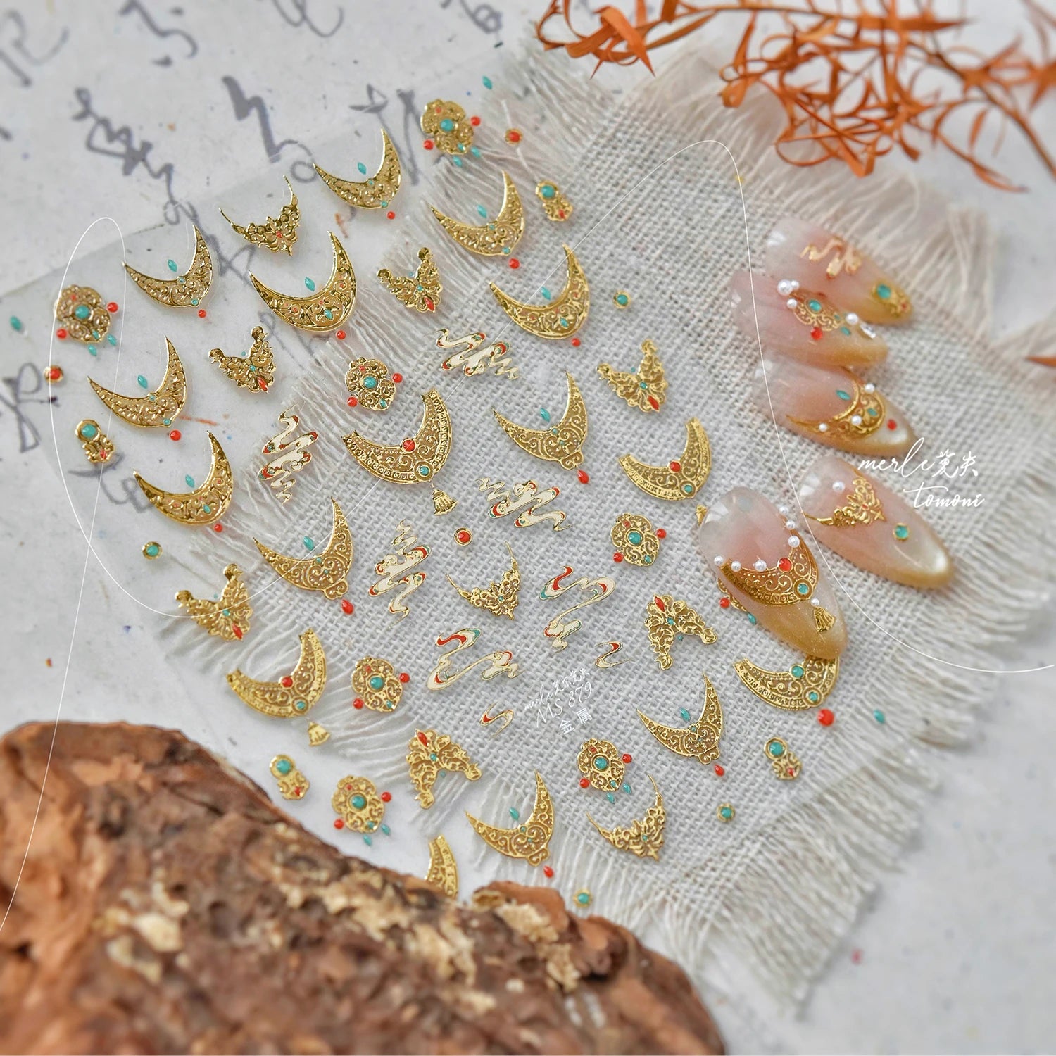 1PCS 5D Picture Frame Style Nail Art Stickers Relief Necklace Gemstone Nail Art Accessories Temperament Girl Stickers