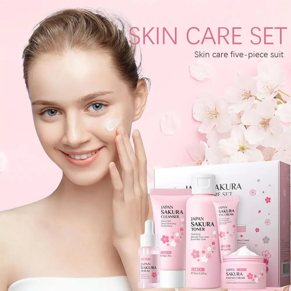 5/3pcs/Set Sakura Skin Care Sets Face Cream Serum Toner Facial Cleanser Sunscreen Eye Cream Gift Box Face Skin Care Set Product - My Vixen Vault