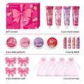 Gift sets 20PCS/box bulk thank you gifts assembly distribution lip balm hand cream perfume pink gift bag and bow card.