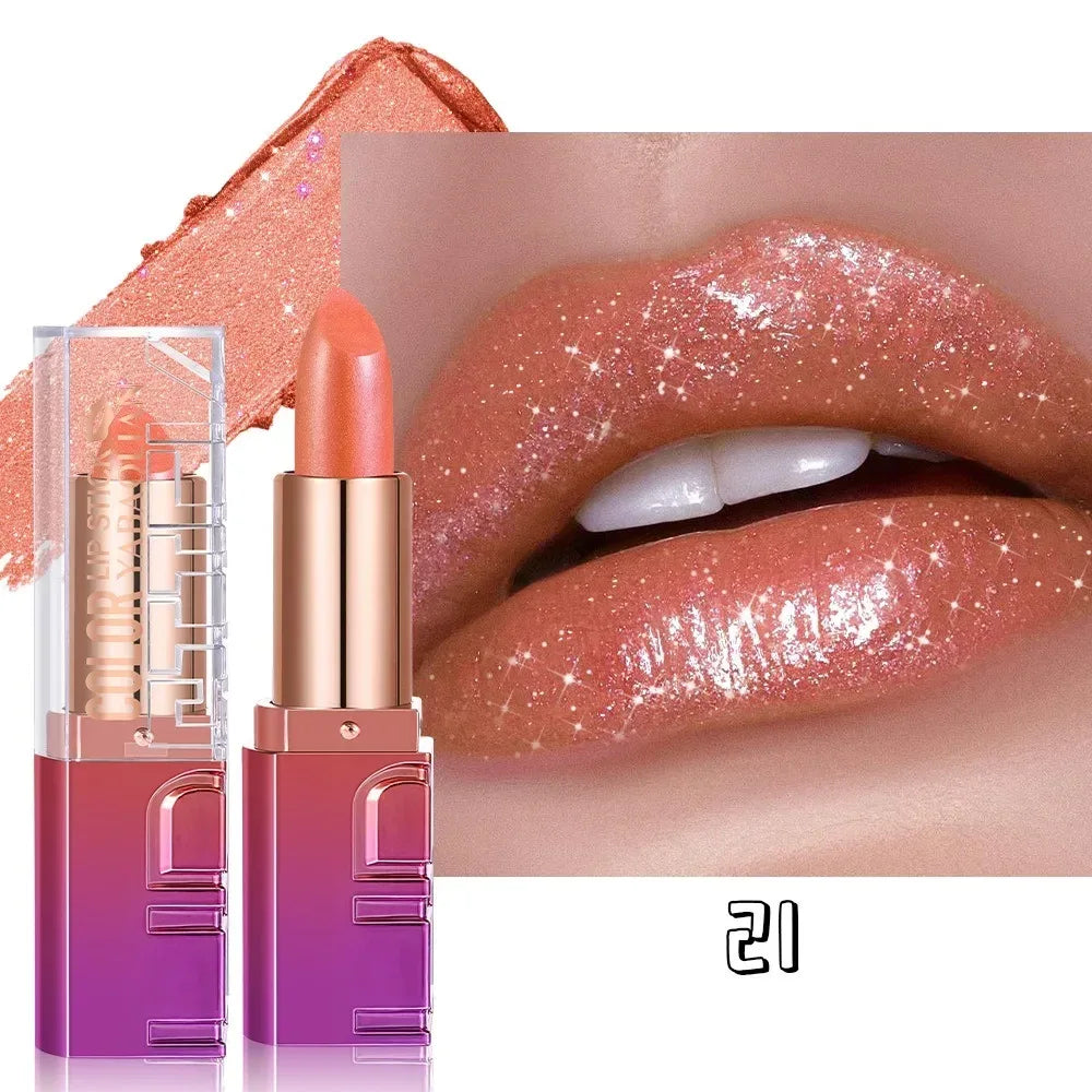 Nude Rose Pink Pearlescent Glitter Velvet Lipstick Golden Sparkle Waterproof Long Lasting Metallic Diamond Lipstick Women Makeup - My Vixen Vault
