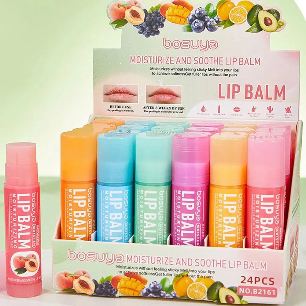 6/24pcs Assorted Fruit Flavor Lip Balm Set - Hydrating, Nourishing & Prevents Chapped Lips - Care for Dry Lips & Fine Lines.