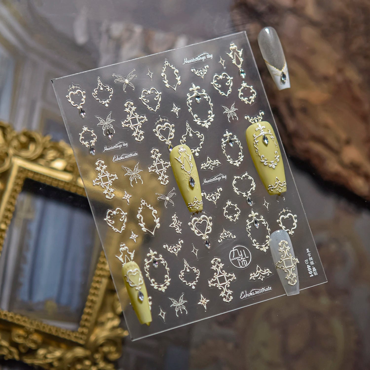 1PCS 5D Picture Frame Style Nail Art Stickers Relief Necklace Gemstone Nail Art Accessories Temperament Girl Stickers