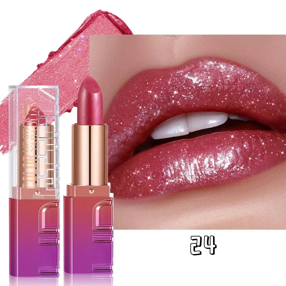 Nude Rose Pink Pearlescent Glitter Velvet Lipstick Golden Sparkle Waterproof Long Lasting Metallic Diamond Lipstick Women Makeup - My Vixen Vault