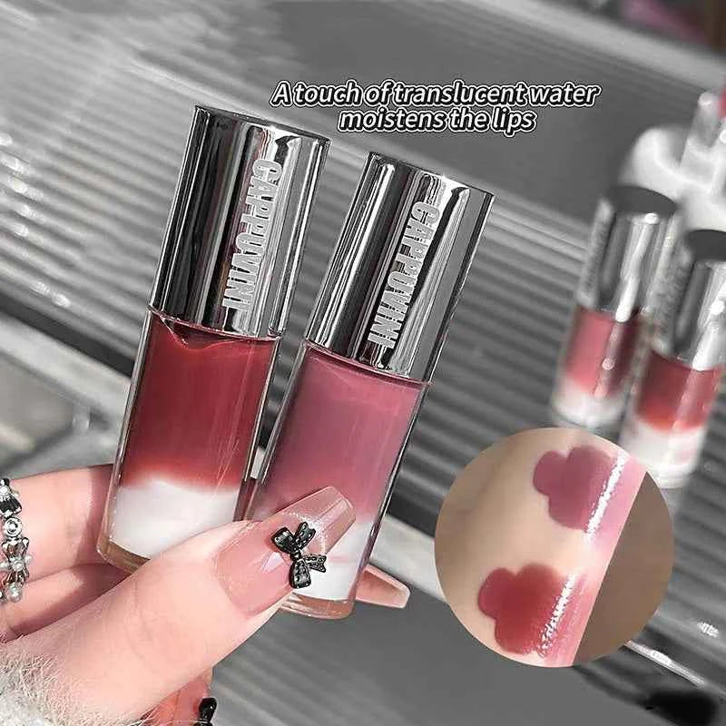 Grayish Pink Lip Gloss Water Light Long Lasting Clear Moisturize Mirror Red Lip Tint Non Stick Cup Liquid Lipstick Makeup.