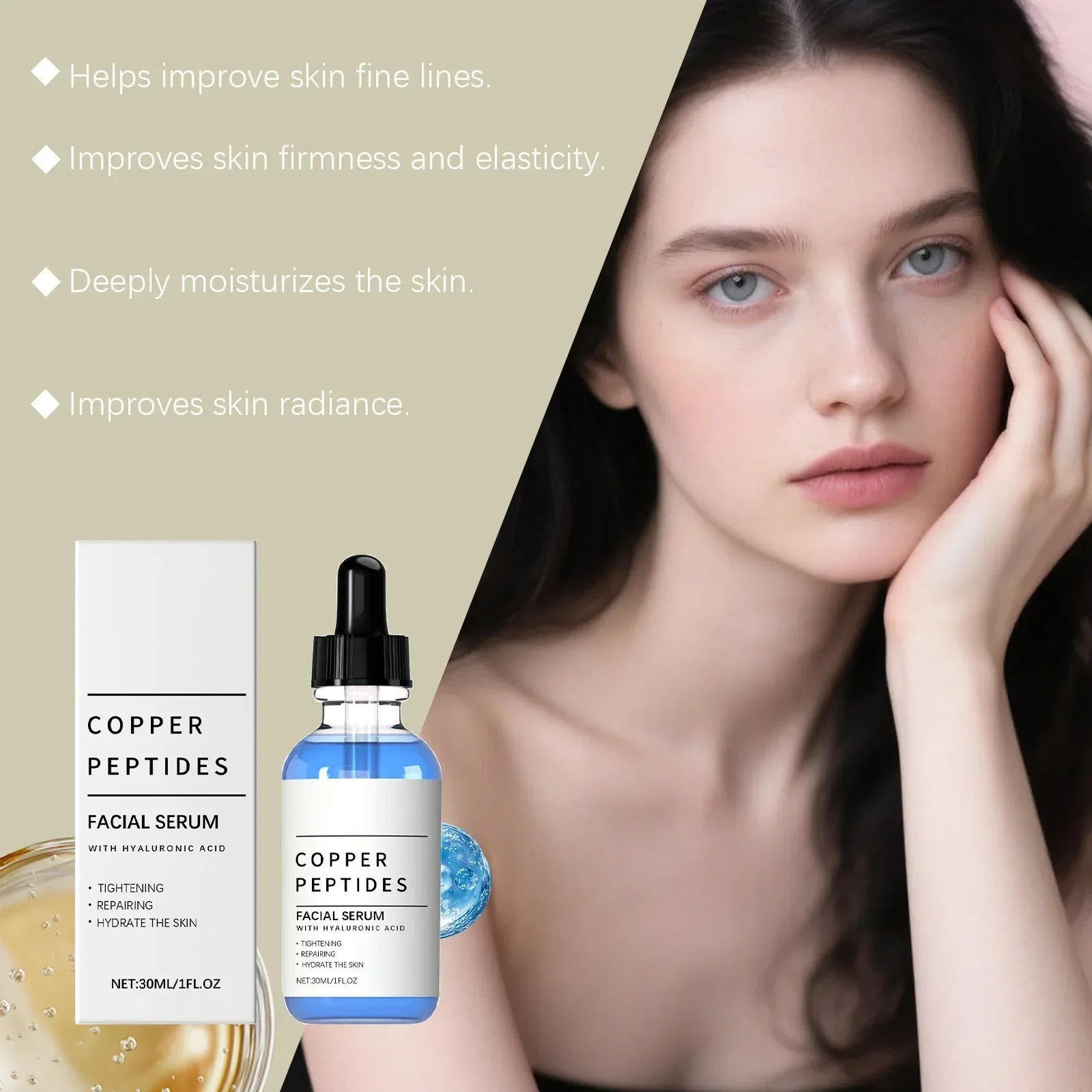 Copper Peptide Serum Anti Wrinkle Remover Antioxidant Tighten Skin Barrier Repair Deep Hydration Hyaluronic Acid Face Seru...