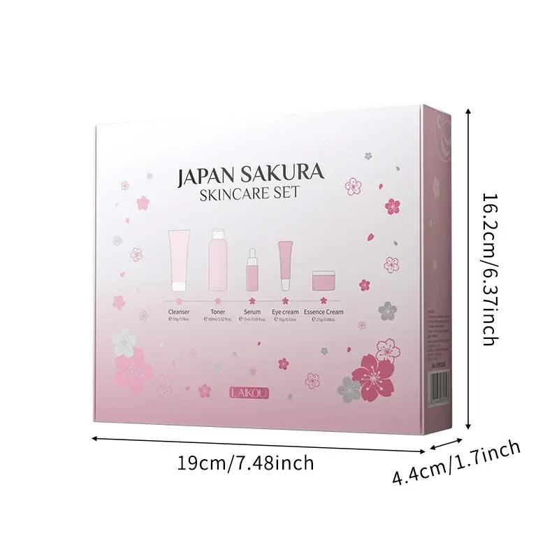 LAIKOU Sakura Kit Skin Care Sets Moisturizing and Reducing Fine Lines Cleansing Pore Product 5-Piece Korean Christmas Gift Set.