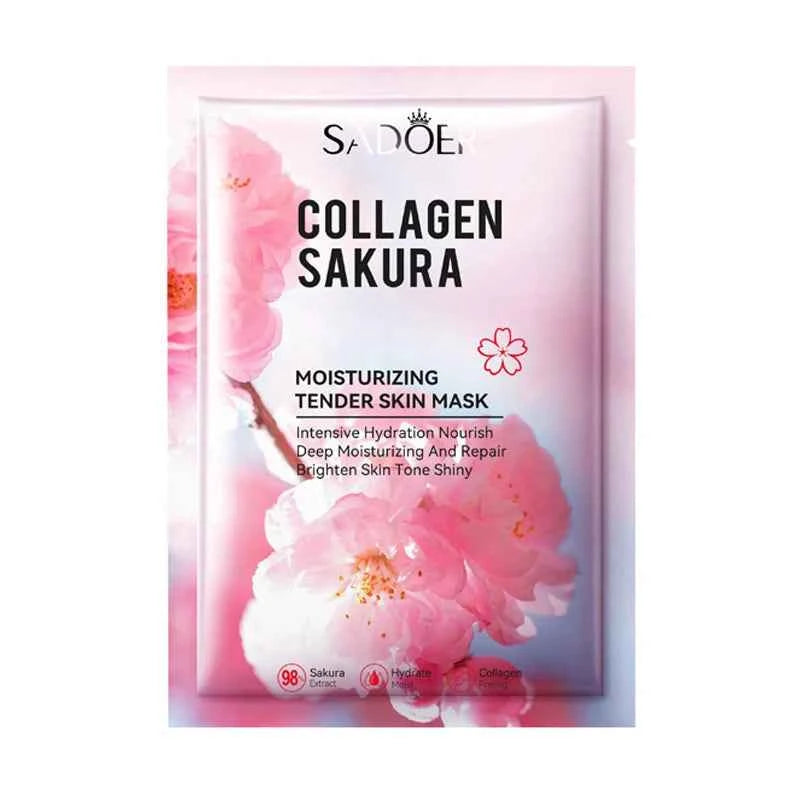 5pcs SADOER Sakura Face Mask Facial Skincare Moisturizing Brightening Hydrating Firming Collagen Facial Masks Face Sheet Mask