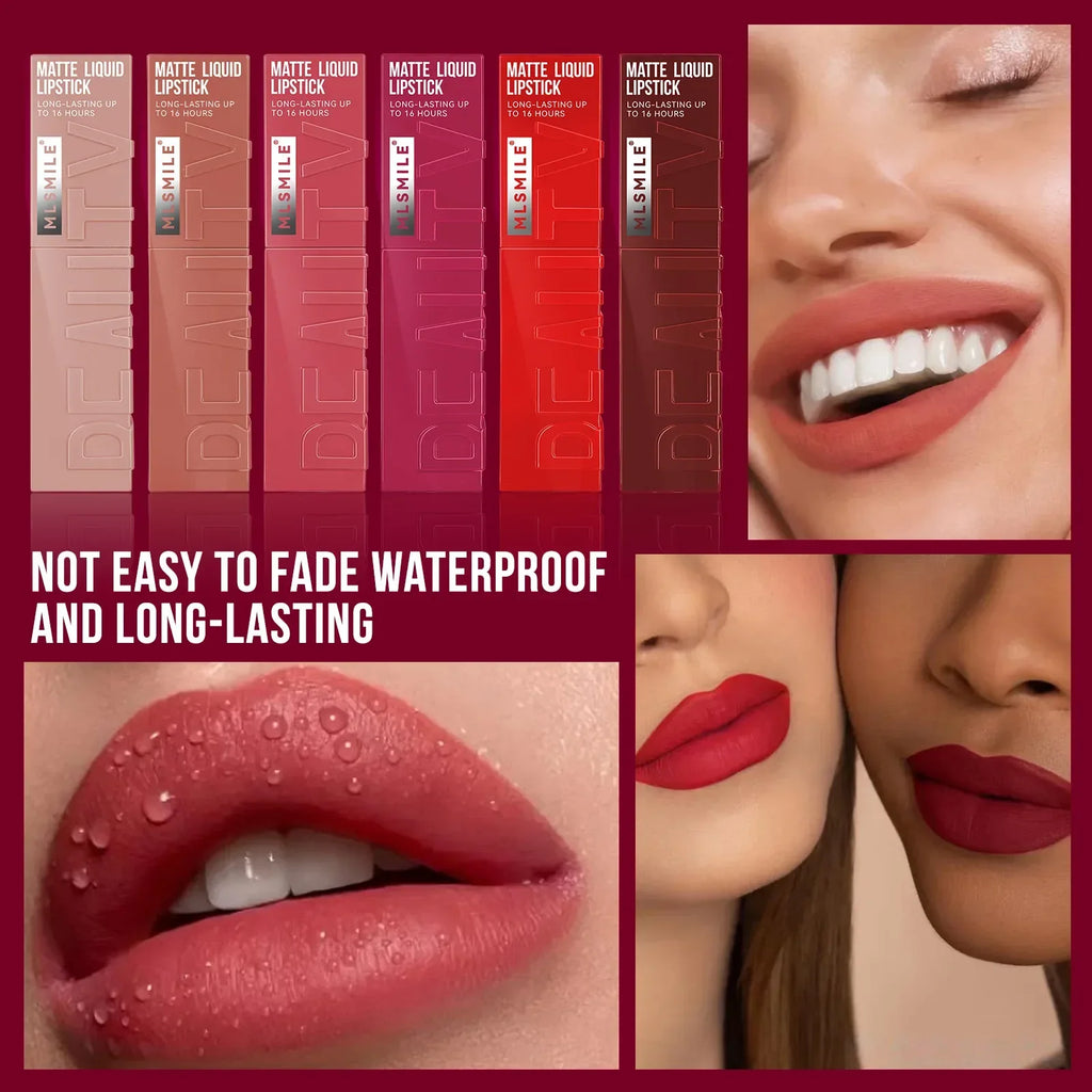 MLSMILE 6 Color Non-stick cup Velvet Satin Gloss Lip glaze Mist Liquid matte lipstick Waterproof long-lasting color liquid - My Vixen Vault