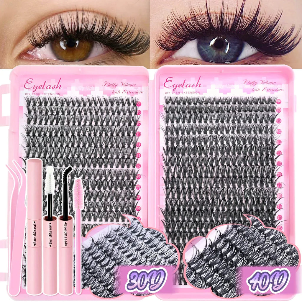DIY Lash Extension Kit Clusters Individual Eyelashes Kit 9-16mm with Bond and Seal Wispy Natural Mange Lashes - My Vixen Vault