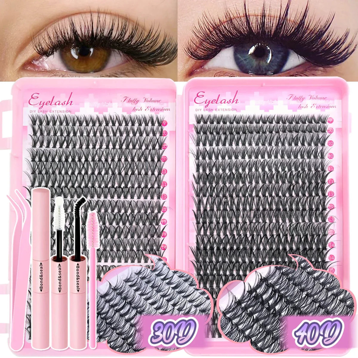 DIY Lash Extension Kit Clusters Individual Eyelashes Kit 9-16mm with Bond and Seal Wispy Natural Mange Lashes - My Vixen Vault