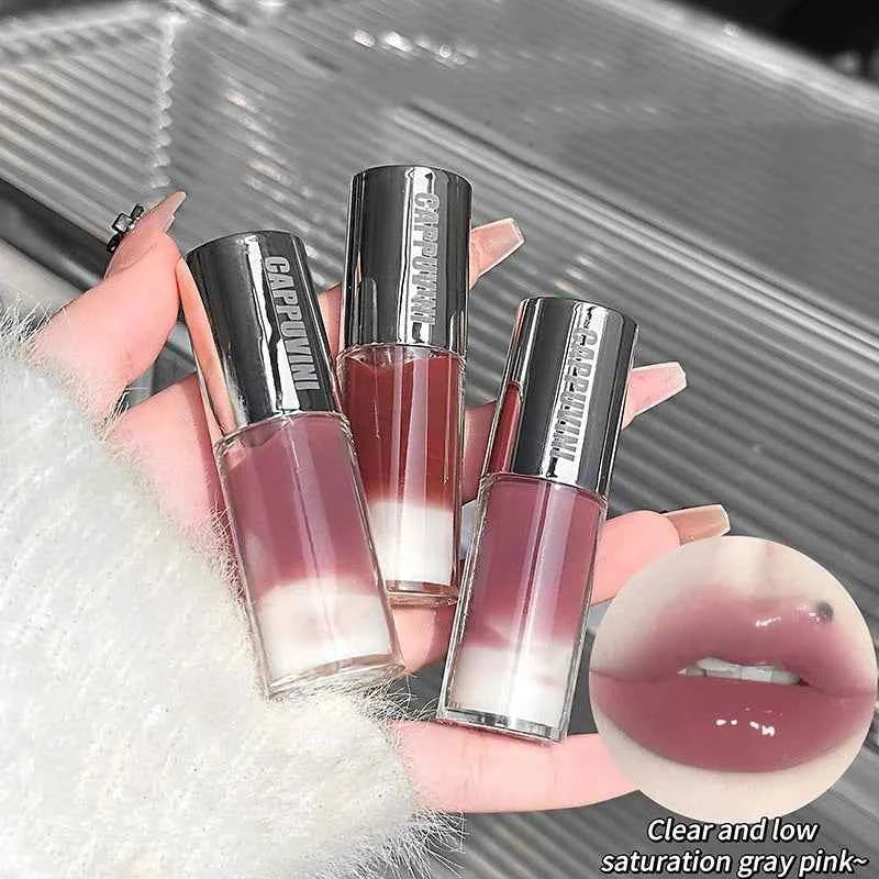 Grayish Pink Lip Gloss Water Light Long Lasting Clear Moisturize Mirror Red Lip Tint Non Stick Cup Liquid Lipstick Makeup.