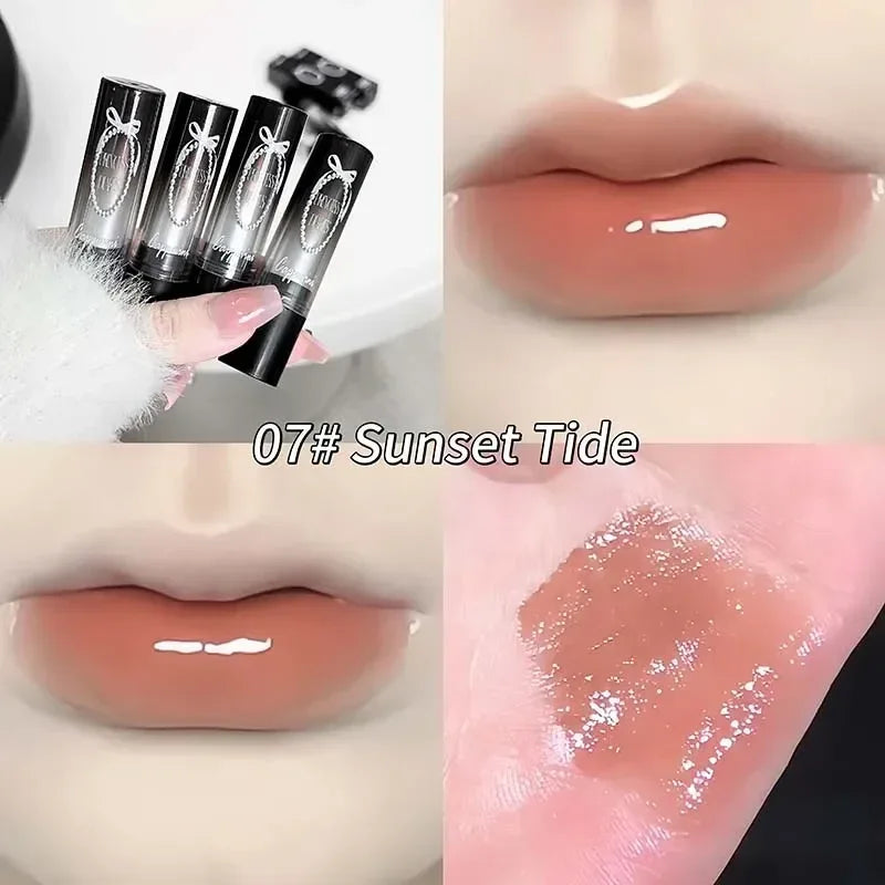 Pink Crystal Mirror Glass Solid Lip Gloss Round Tube Water Light Lipstick Clear Jelly Lip Glaze Nude Brown Moisturizing Lip Tint - My Vixen Vault
