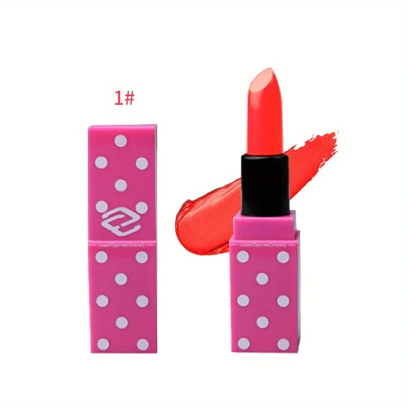 8 Colors Super Cute Girls Lipstick, Pink Polka Dots Design Long Lasting Non-fading Waterproof Velvet Lip Color, Non-Stick Cup - My Vixen Vault
