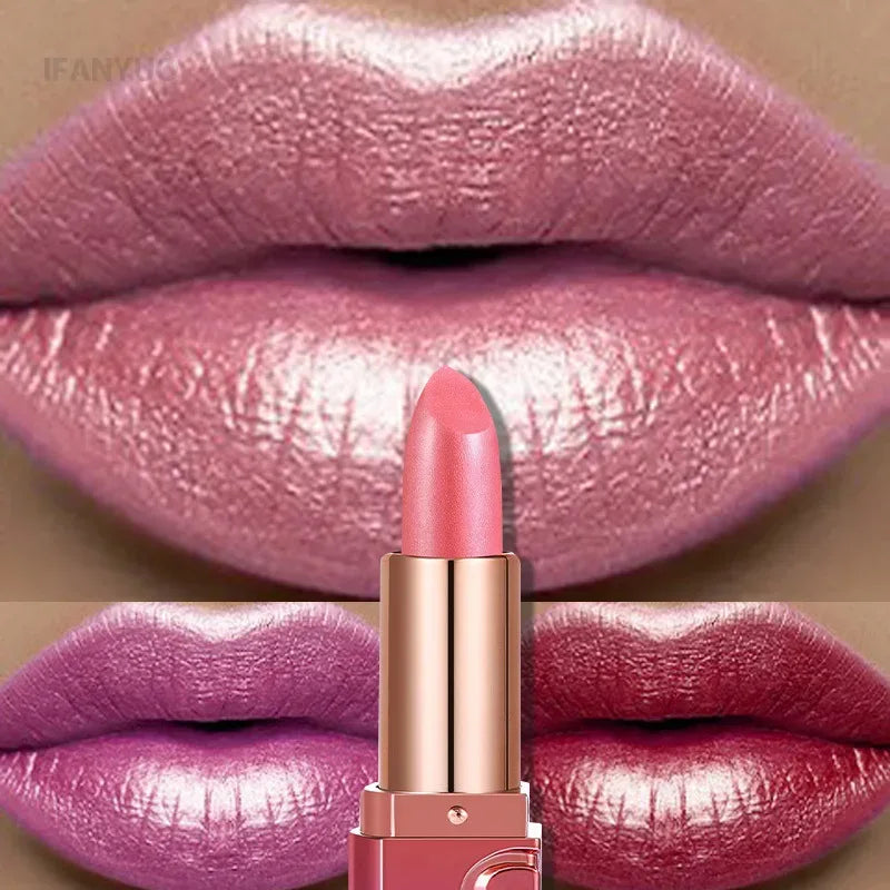 Nude Rose Pink Pearlescent Glitter Velvet Lipstick Golden Sparkle Waterproof Long Lasting Metallic Diamond Lipstick Women Makeup - My Vixen Vault
