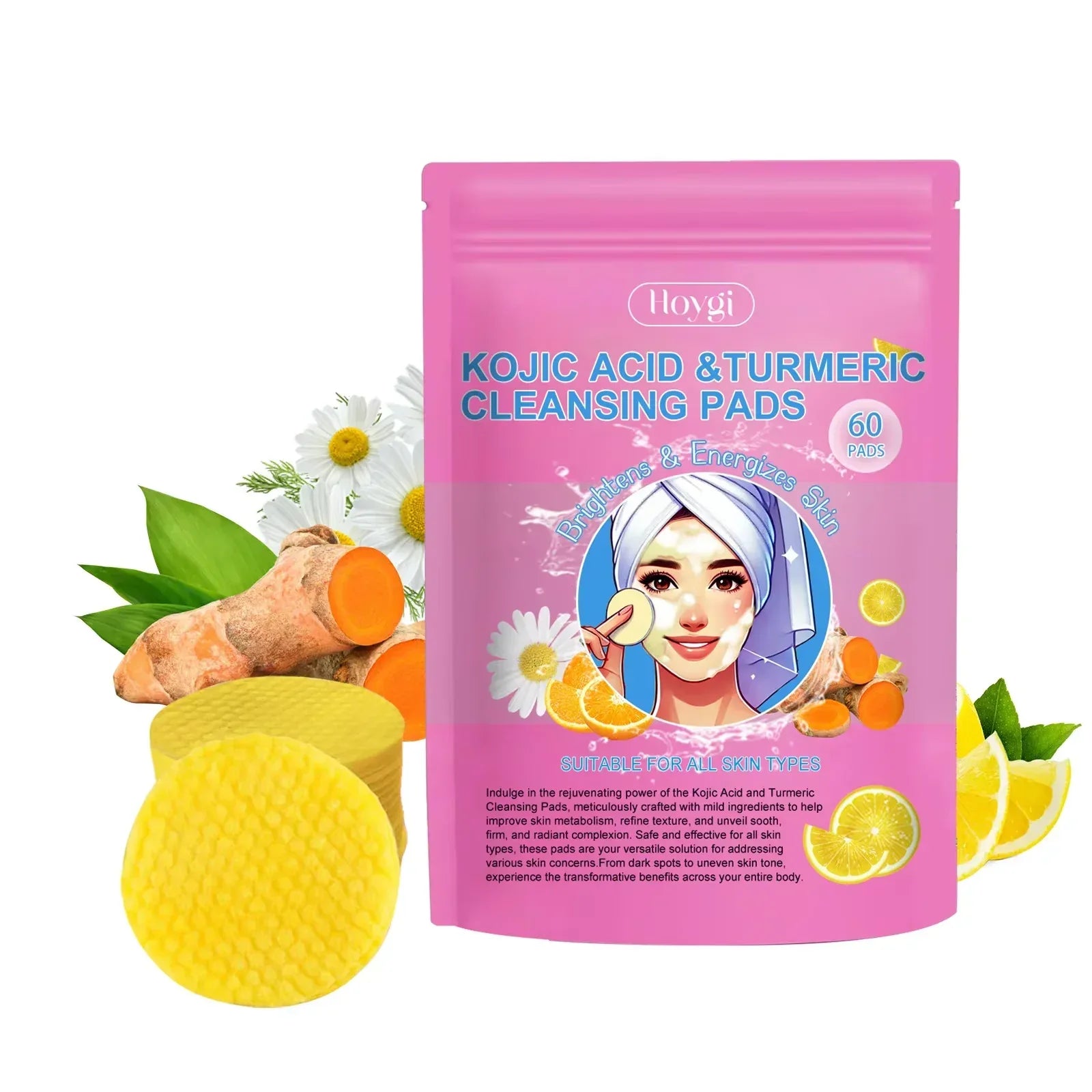 Turmeric Cleansing Pads Facial Exfoliating Makeup Removal Dead Skin Peeling Smooth Skin Shrink Pore Massage Face Washing S...