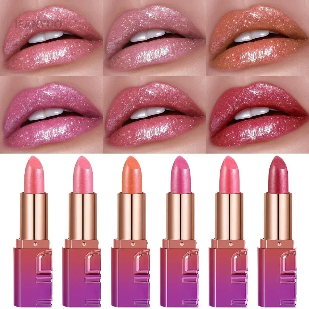 Nude Rose Pink Pearlescent Glitter Velvet Lipstick Golden Sparkle Waterproof Long Lasting Metallic Diamond Lipstick Women Makeup - My Vixen Vault