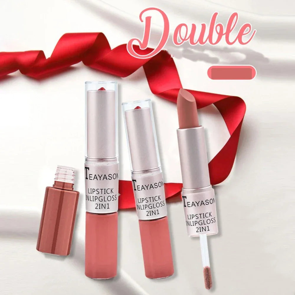 Double-Ended Velvet Matte Lipstick with Long-Lasting Effect, Brightening and Complexion-Enhancing Lipstick Pen for Autumn and Winter, Non-Transfer Matte, Valentine's Day Gift Lipstick - My Vixen Vault
