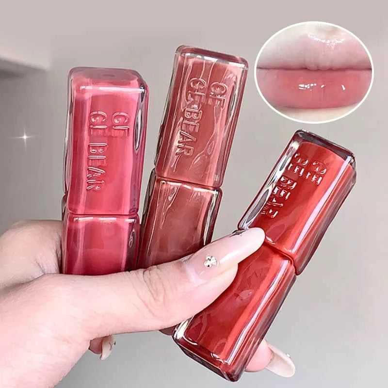 Gege Bear Mirror Gloss Lipstick — Ice-Translucent Water-Gloss Finish, Plumping and Hydrating.