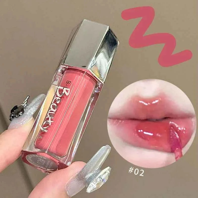 Ice Transparent Brown Lip Gloss Moisturizing Glossy Liquid Lipstick Water Light Glass Mirror Lip Glaze Long-lasting Beauty Lips.