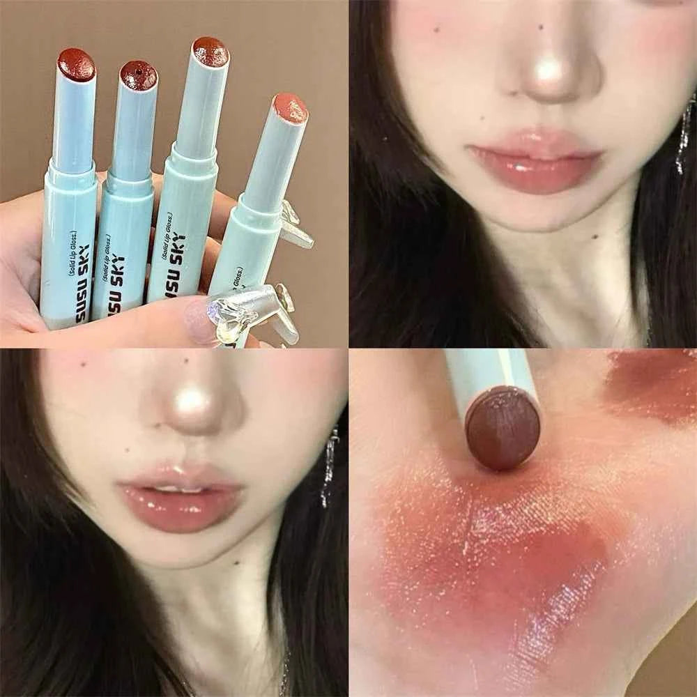 4 Colors Solid Lip Gloss Stick Mint Non-Sticky Glass Shine Lip Balm Hydrating Water Light Lipstick Tint Natural Look Makeup.