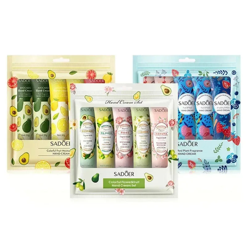 5Pcs/set Fruit Plant Fragrance Hand Cream Sets Moisturizing Repair Anti Dry Hand Lotion Sets Hands Skin Care Products.