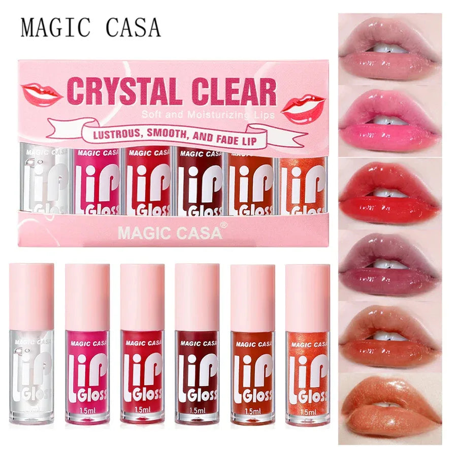 MAGIC CASA 6pcs/set Small bottle Hydrating Jelly Lip Oil long-lasting Moisturizing smooth shimmering Lip Hydrating Liquid - My Vixen Vault