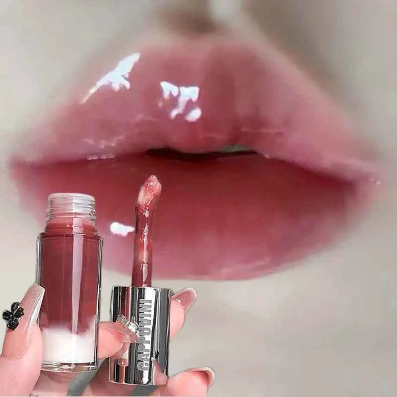 Grayish Pink Lip Gloss Water Light Long Lasting Clear Moisturize Mirror Red Lip Tint Non Stick Cup Liquid Lipstick Makeup.