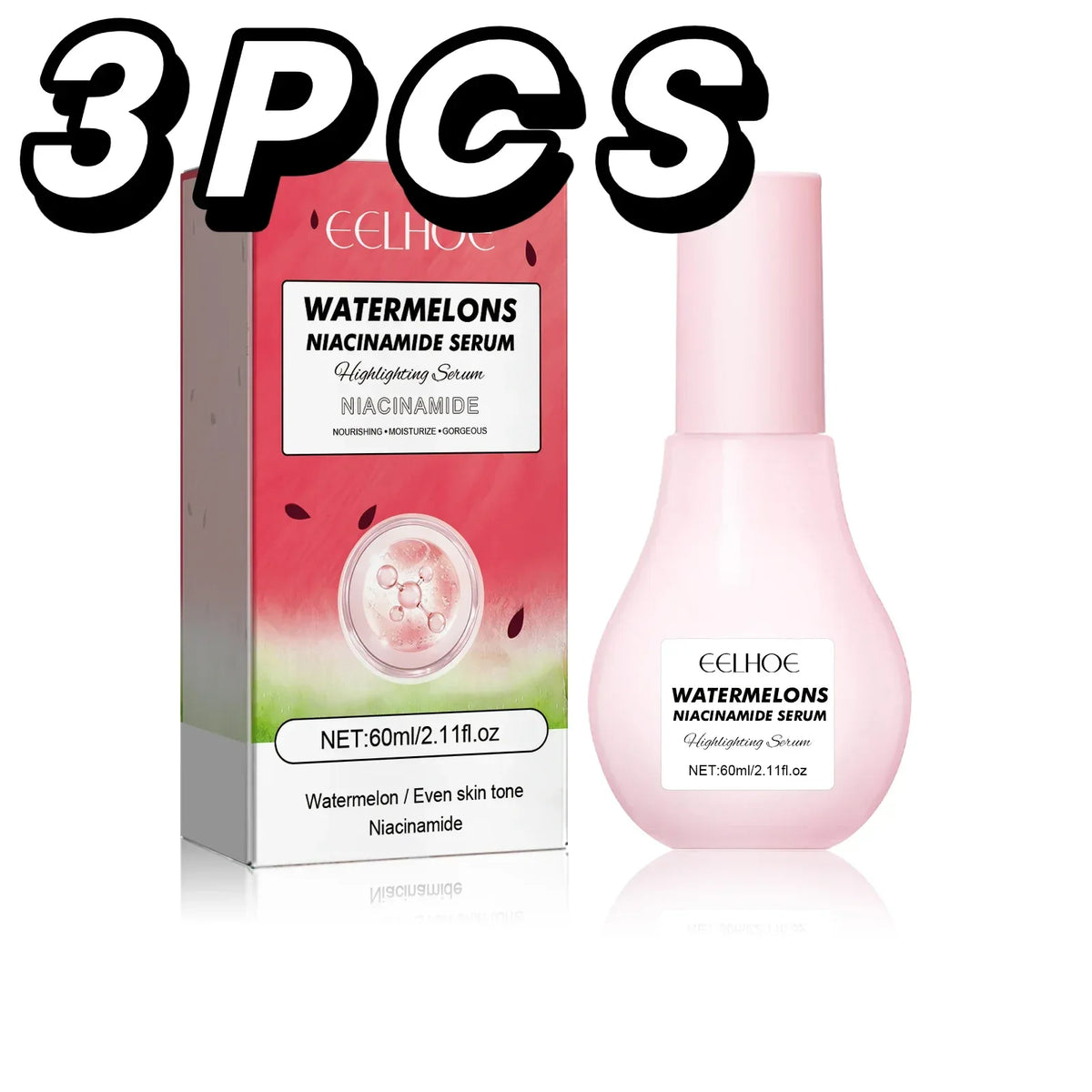 Watermelon Niacinamide Brightening Essence Light Bulb Design W/ Hyaluronic Acid Vitamin E Lightweight Hydrating Face Makeup - My Vixen Vault