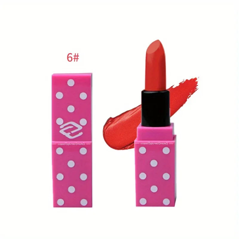 8 Colors Super Cute Girls Lipstick, Pink Polka Dots Design Long Lasting Non-fading Waterproof Velvet Lip Color, Non-Stick Cup - My Vixen Vault