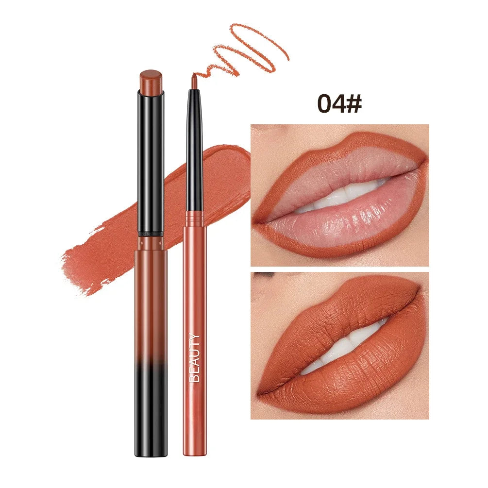 Lipliner Pencil Lipstick Set Matte Nude Red Contour Tint Lipstick Long Lasting Non-stick Cup Lipliner Makeup Lip Stain Pen - Beauty Collection Studio