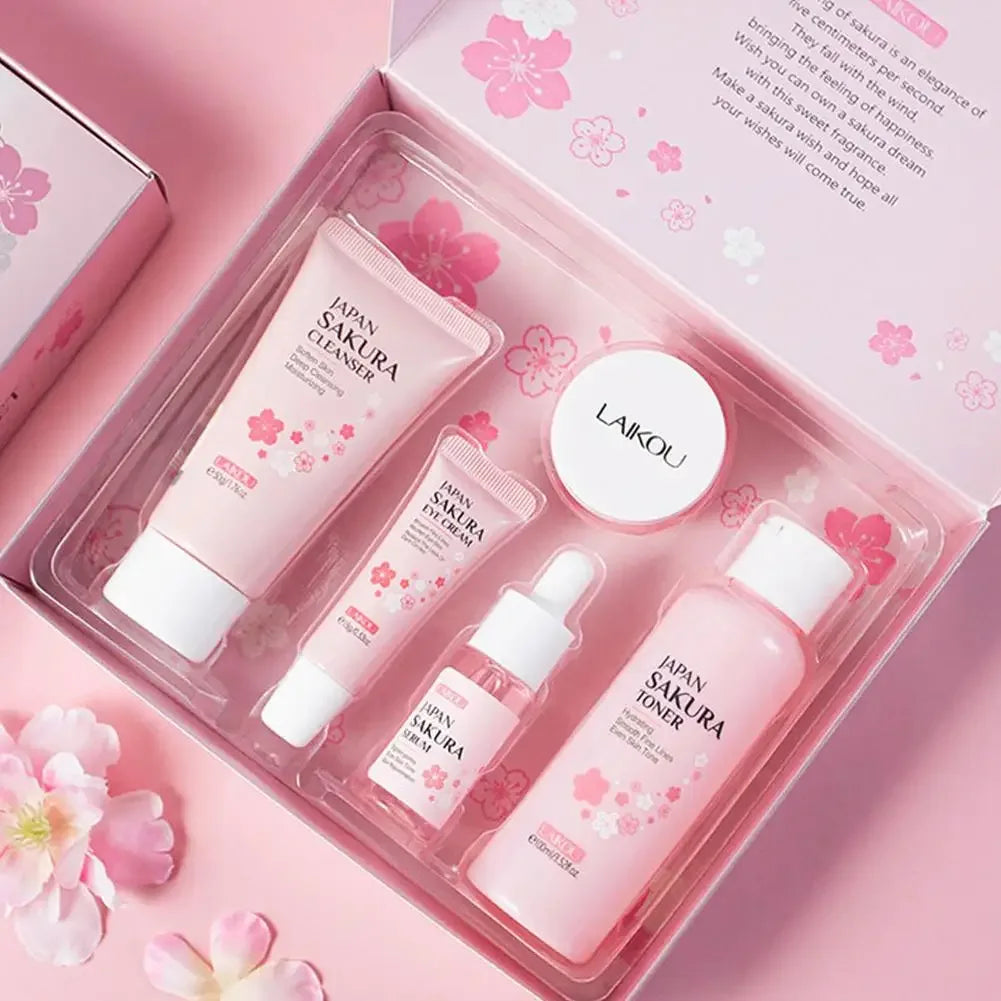 LAIKOU Sakura Skin Care Set Facial Cleanser Eye Creams Face Cream Serum Lotion Toner Moisturizing Face Care Kit - My Vixen Vault