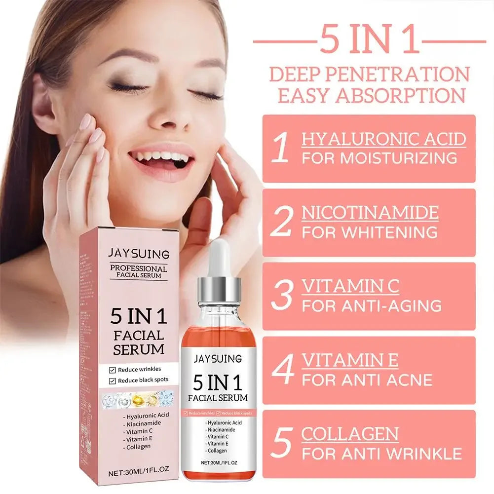 5 In 1 Fade fine lines Firming Face Serum Moisturizing brightning Vitamin C Hyaluronic Acid Facial Serum Shrink Pores Skin Care - My Vixen Vault