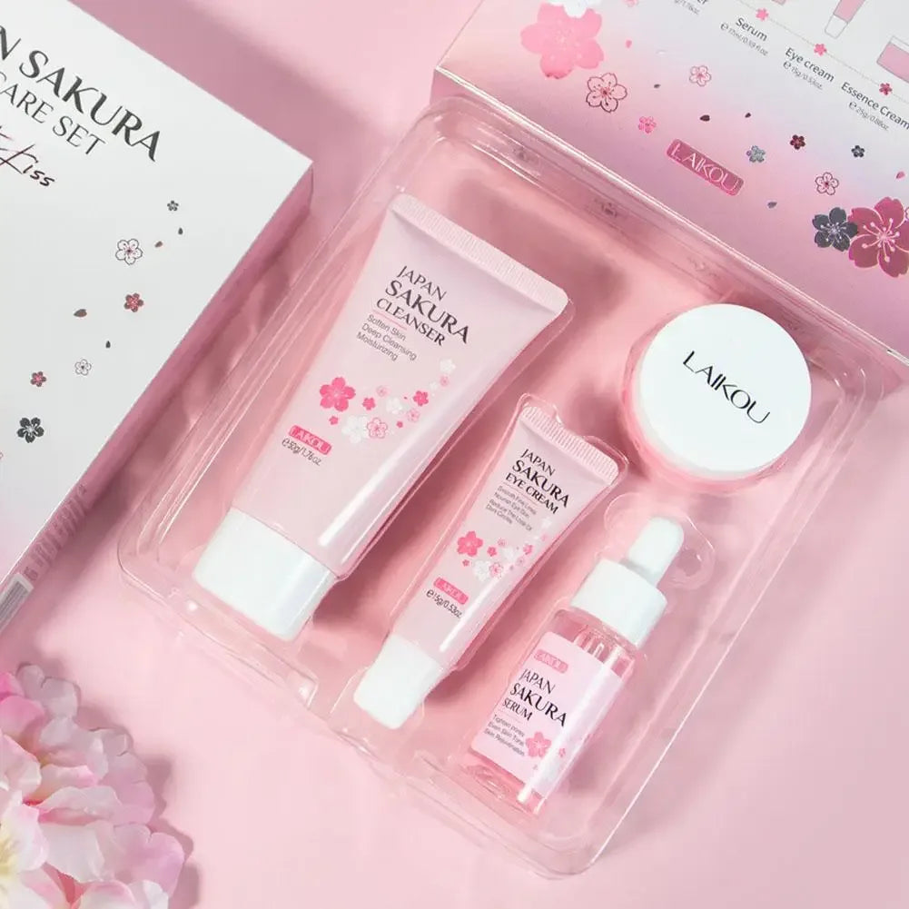 LAIKOU Sakura Skin Care Set Facial Cleanser Eye Creams Face Cream Serum Lotion Toner Moisturizing Face Care Kit - My Vixen Vault