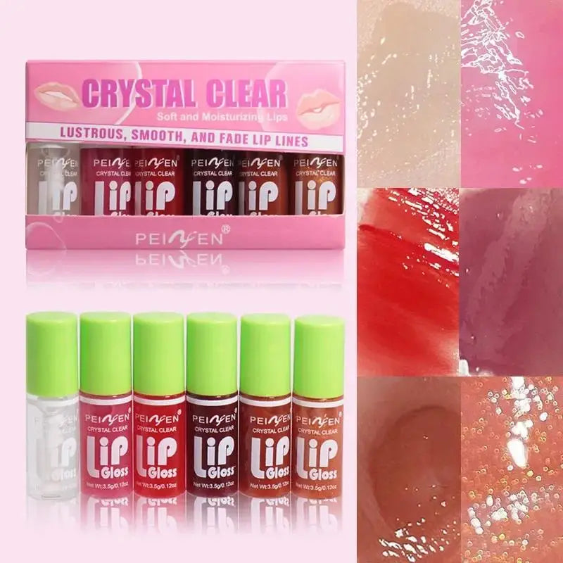 6 Pieces Glass Mirror Lip Gloss Set Hydrating Lightweight Lip Balm Glossy Shimmer Sheer Tint Peach Cherry Pink - Beauty Collection Studio
