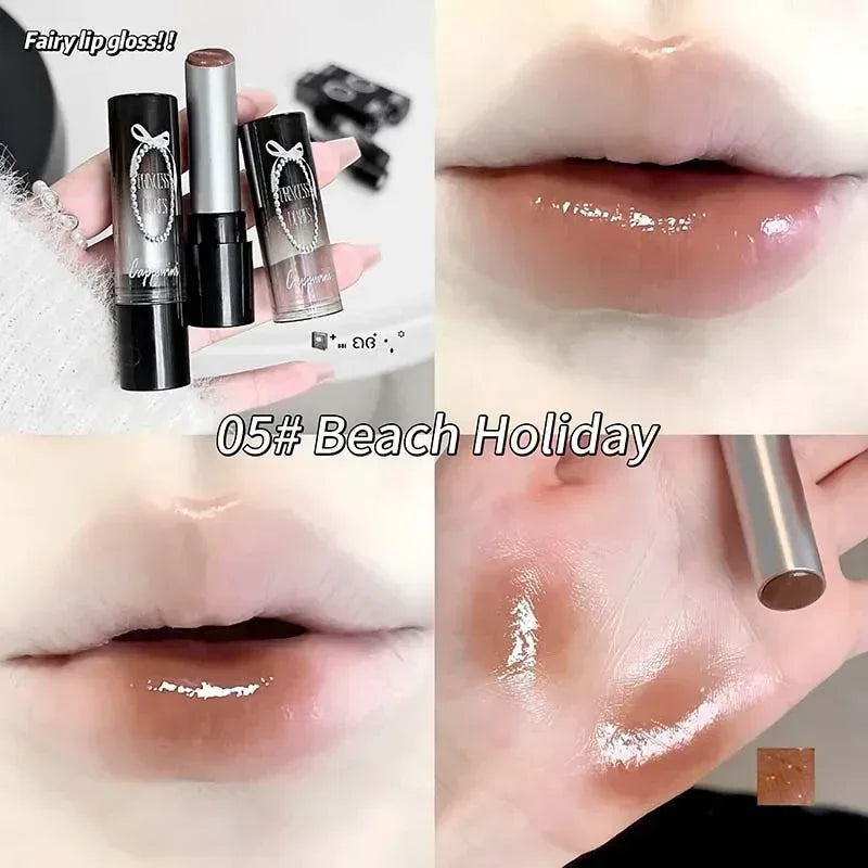 Pink Crystal Mirror Glass Solid Lip Gloss Round Tube Water Light Lipstick Clear Jelly Lip Glaze Nude Brown Moisturizing Lip Tint - My Vixen Vault