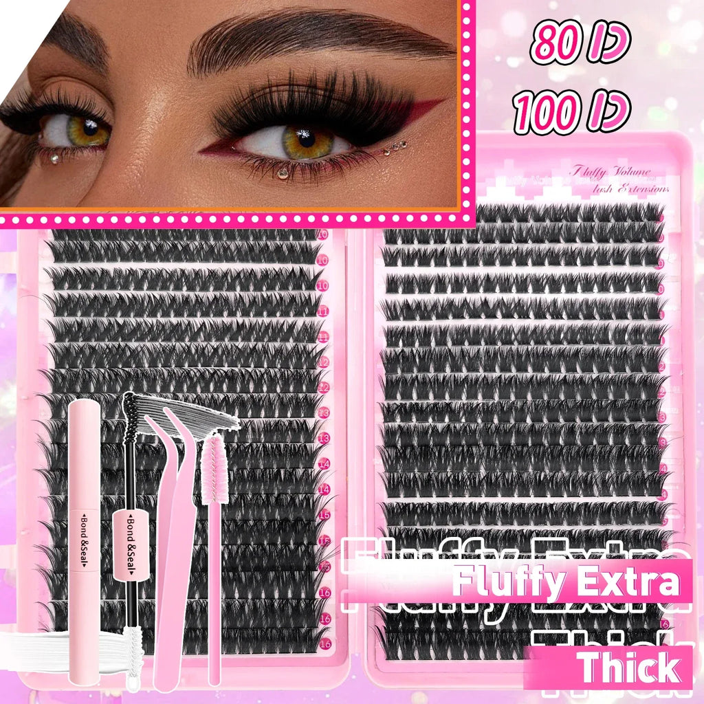DIY Lash Extension Kit Clusters Individual Eyelashes Kit 9-16mm with Bond and Seal Wispy Natural Mange Lashes - My Vixen Vault