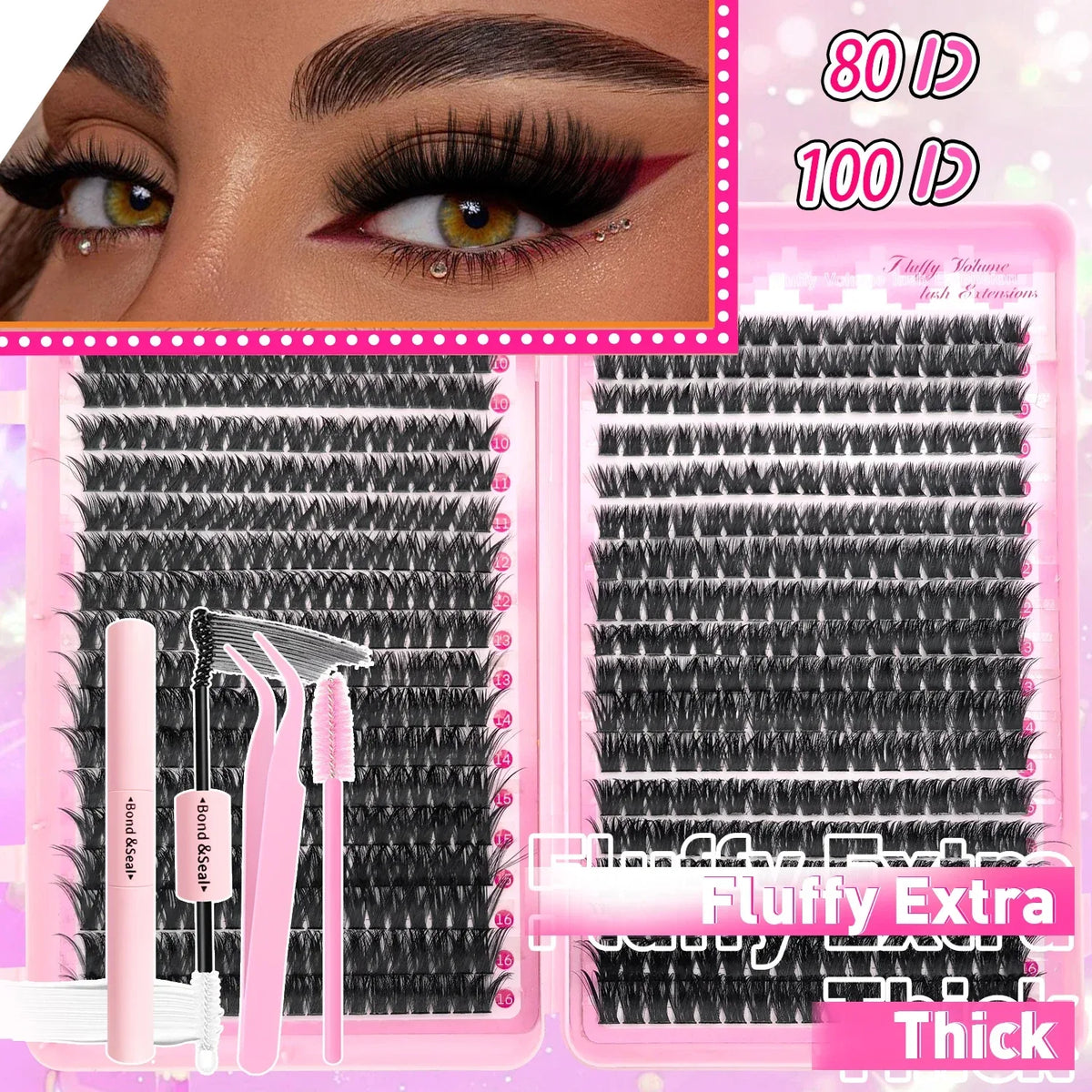 DIY Lash Extension Kit Clusters Individual Eyelashes Kit 9-16mm with Bond and Seal Wispy Natural Mange Lashes - My Vixen Vault