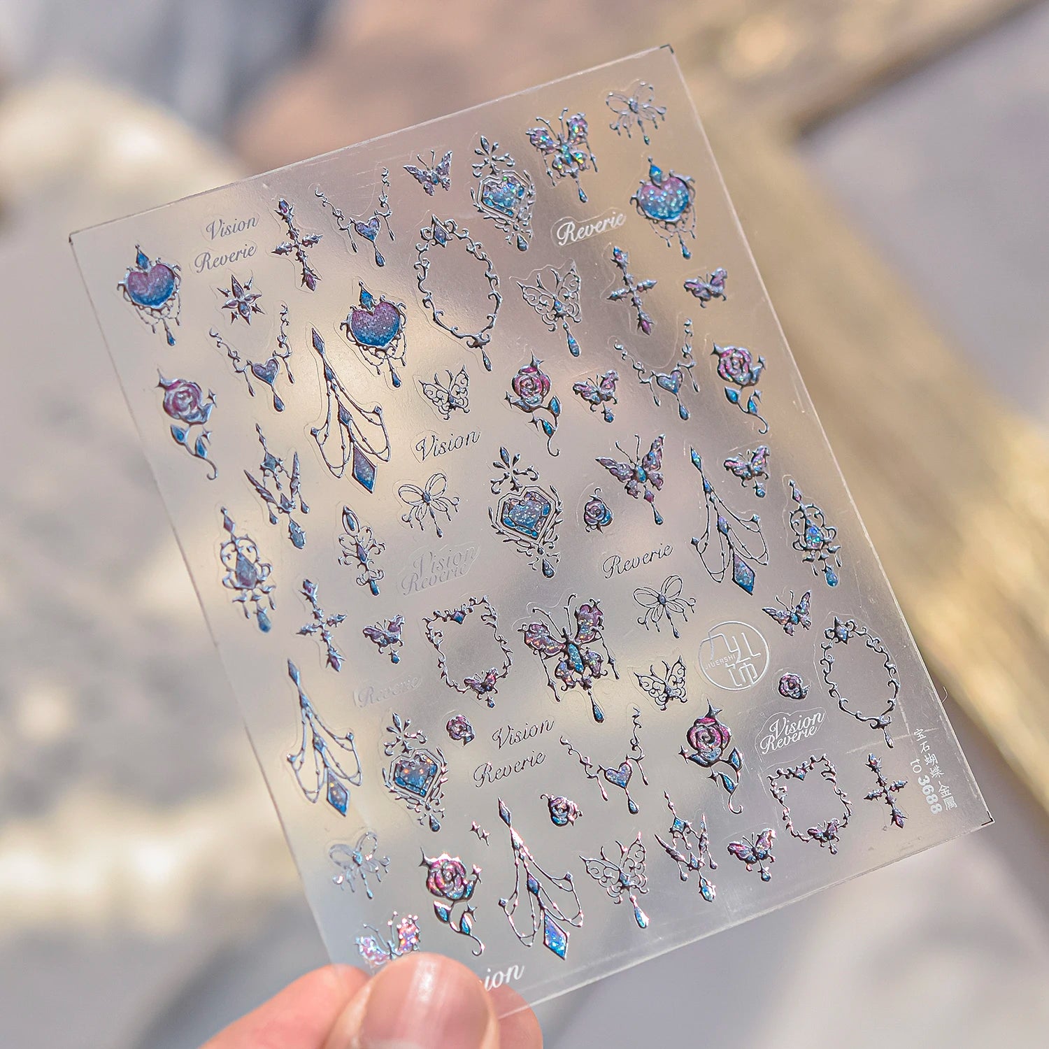 1PCS 5D Picture Frame Style Nail Art Stickers Relief Necklace Gemstone Nail Art Accessories Temperament Girl Stickers