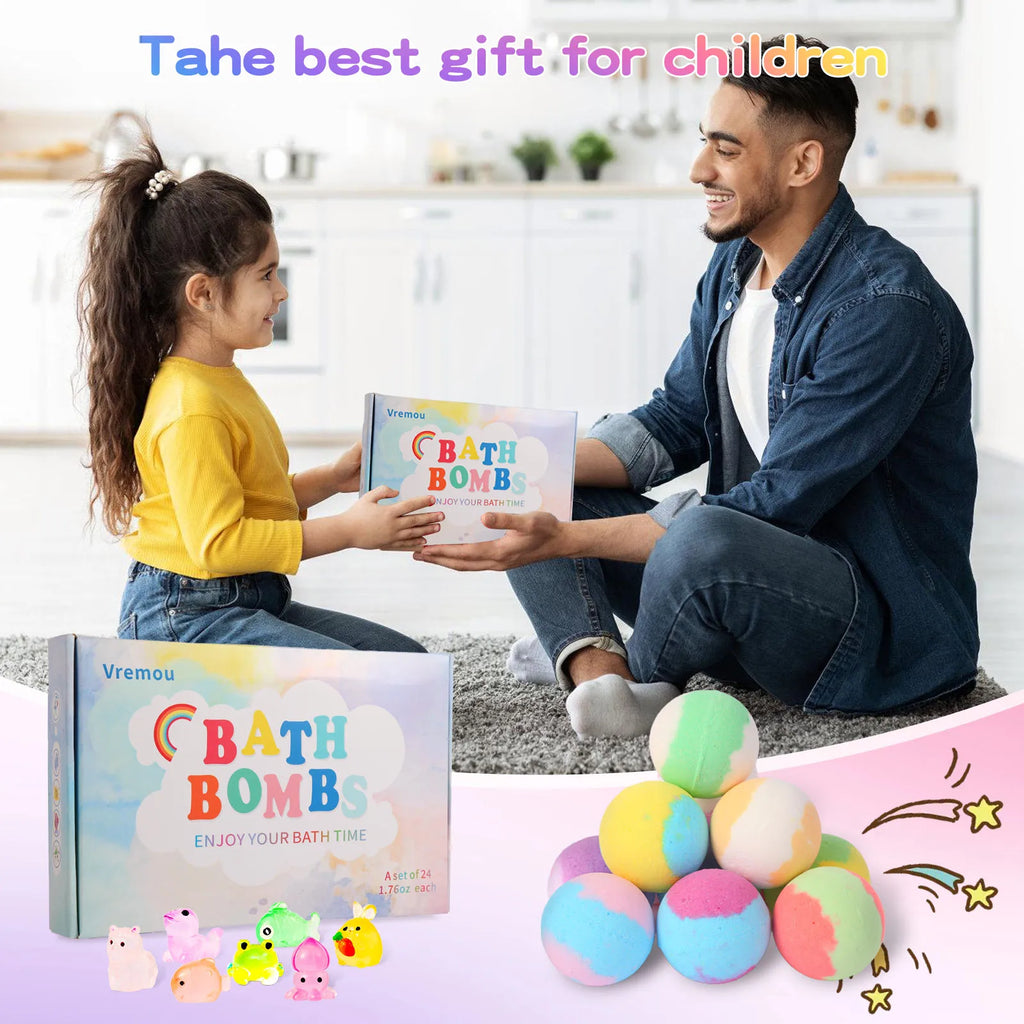 Bath Bombs for Kids with Surprise Inside, 24 Pack Natural Organic Kids Bubble Bath Fizzy for Girls Boys with Bath Toys Inside - Beauty Collection Studio