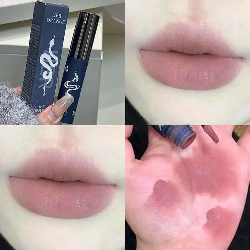 Velvet Matte Lip Glaze Shimmer Nude Lip Mud Waterproof Grey Pink Liquid Lipstick Long-lasting Non-drying Red Lip Gloss Cosmetics.