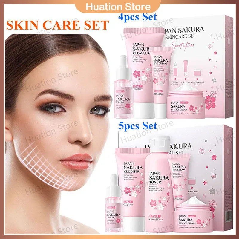 LAIKOU Sakura Skin Care Set Facial Cleanser Eye Creams Face Cream Serum Lotion Toner Moisturizing Face Care Kit - My Vixen Vault