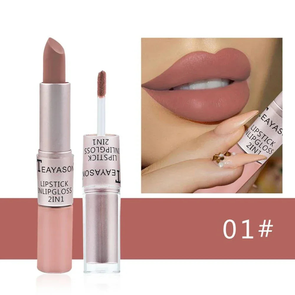 Double-Ended Velvet Matte Lipstick with Long-Lasting Effect, Brightening and Complexion-Enhancing Lipstick Pen for Autumn and Winter, Non-Transfer Matte, Valentine's Day Gift Lipstick - My Vixen Vault