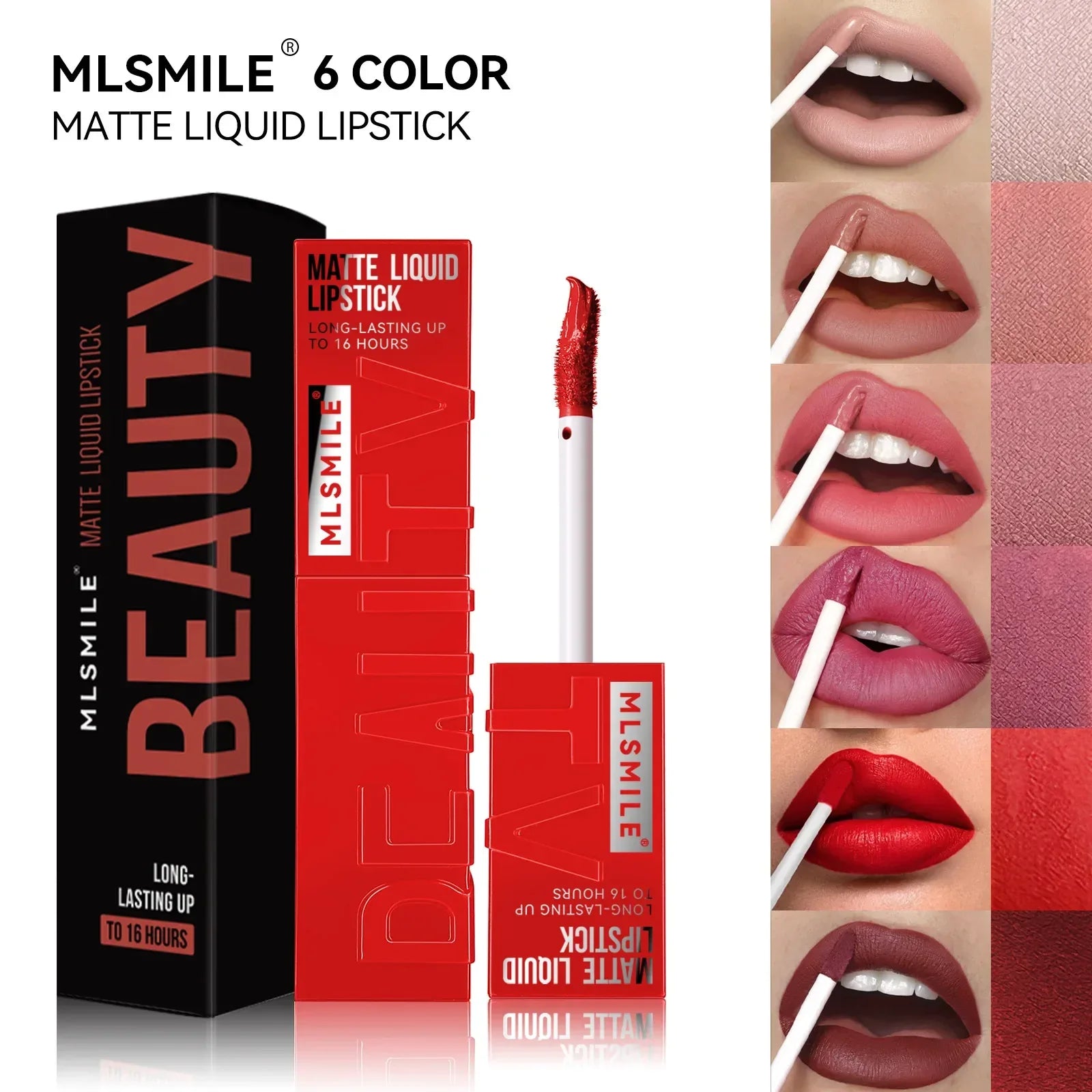 MLSMILE 6 Color Non-stick cup Velvet Satin Gloss Lip glaze Mist Liquid matte lipstick Waterproof long-lasting color liquid - My Vixen Vault