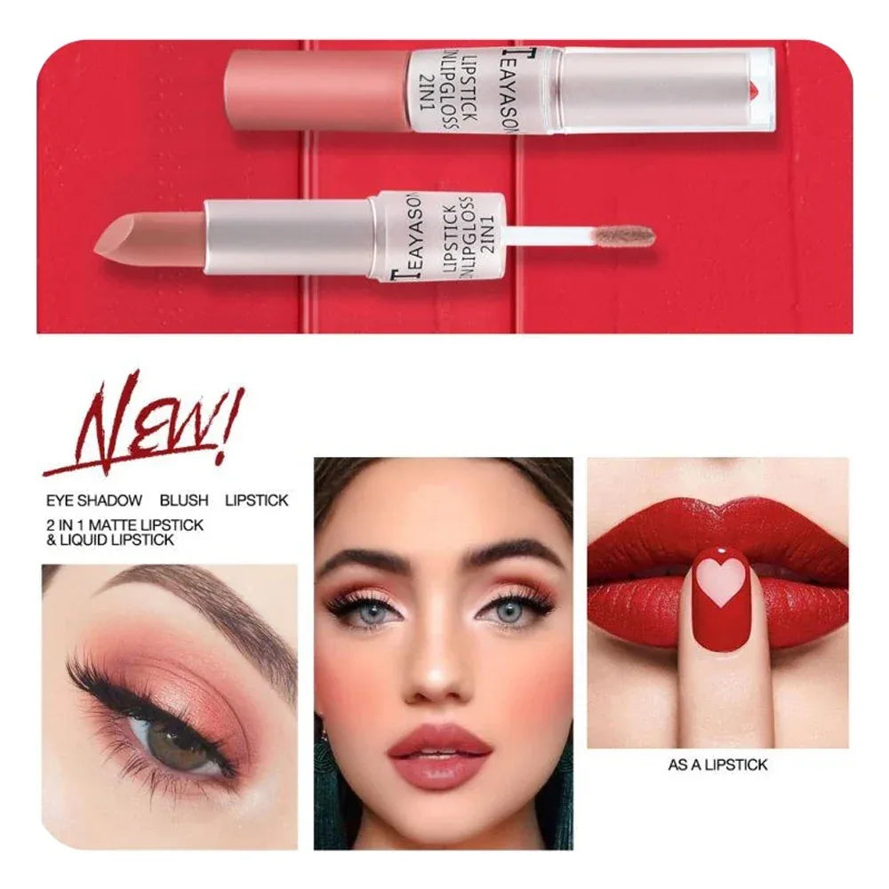 Double-Ended Velvet Matte Lipstick with Long-Lasting Effect, Brightening and Complexion-Enhancing Lipstick Pen for Autumn and Winter, Non-Transfer Matte, Valentine's Day Gift Lipstick - My Vixen Vault