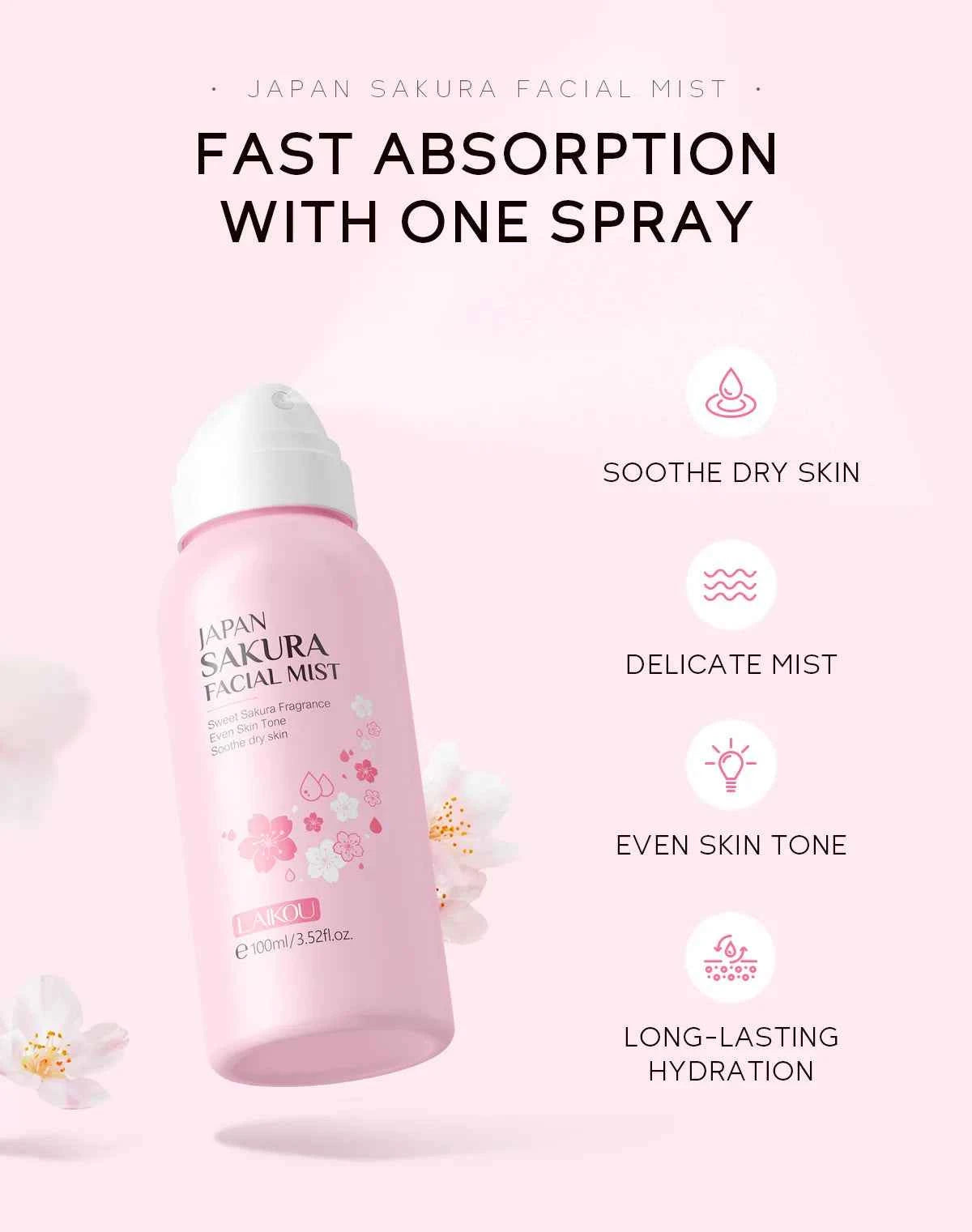 LAIKOU Sakura Facial Mist Brightening Spray Moisturizing Face Serum Brightening Toner Shrink Pores Oil Controlg Skincare 100ml